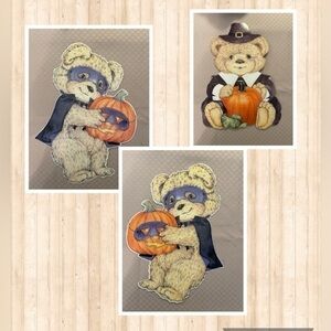 American Greetings lot of 3 vintage teddy bear fall classroom home decor 13”x9”.